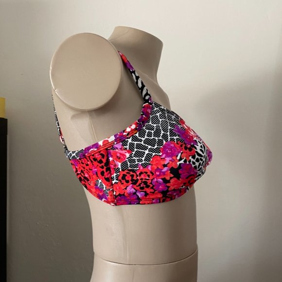 Animal Print Floral Bikini Top - Picture 2 of 4